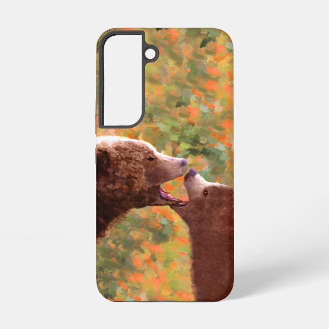 Funda Para Samsung Galaxy Grizzly Bear Mom and Cub Painting - Wildlife Art (Reverso )
