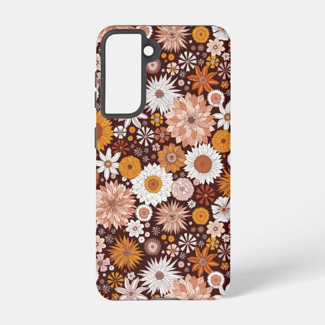 Funda Para Samsung Galaxy Groovy Retro Flower Garden Pattern (Reverso )