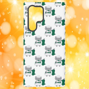 Funda Para Samsung Galaxy S22 Ultra Guardia de Color de Gato Verde y Blanco Patrón