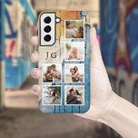 Funda Para Samsung Galaxy S22  Guay 6-Fotos con Monograma en Urban Grunge BG<br><div class="desc">Diseño único con seis plantillas de fotos cuadradas y dos campos de texto monograma iniciales en un fondo con textura de color gris y verde oscuro y rojizo.</div>