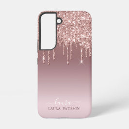 Funda Para Samsung Galaxy S22 Guión de moda Rosa purpurina dorado con monograma