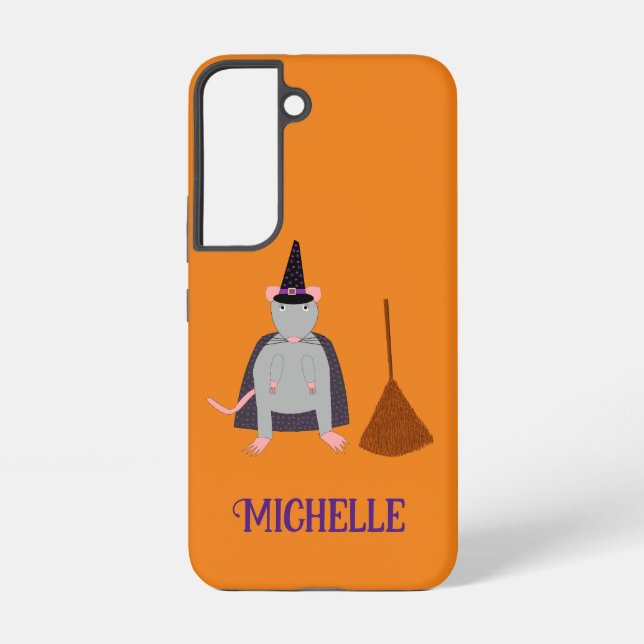 Funda Para Samsung Galaxy Halloween Witch Rat and Broom Custom Name (Reverso )