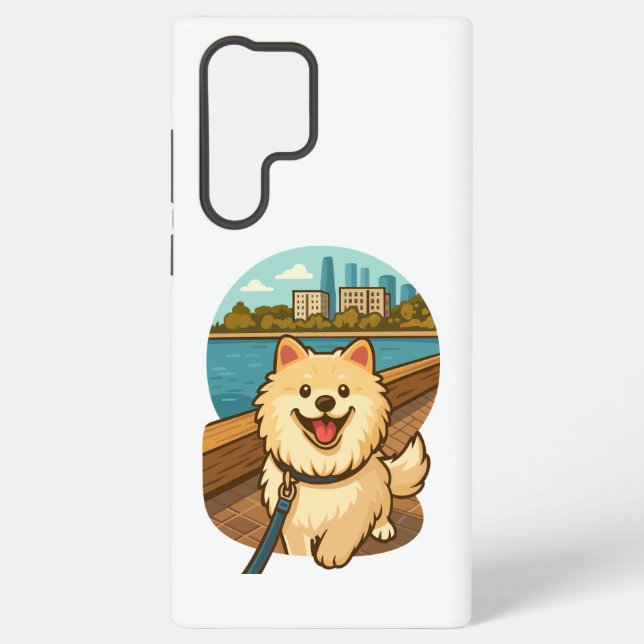 Funda Para Samsung Galaxy Happy Samoyed Walk by the City Waterfront (Reverso )