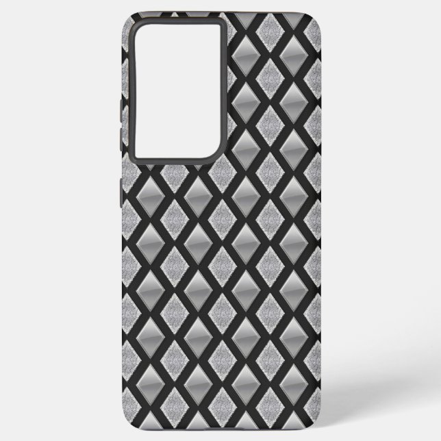 Funda Para Samsung Galaxy Harlequín plateado metálico e impresión Purpurina (Reverso )