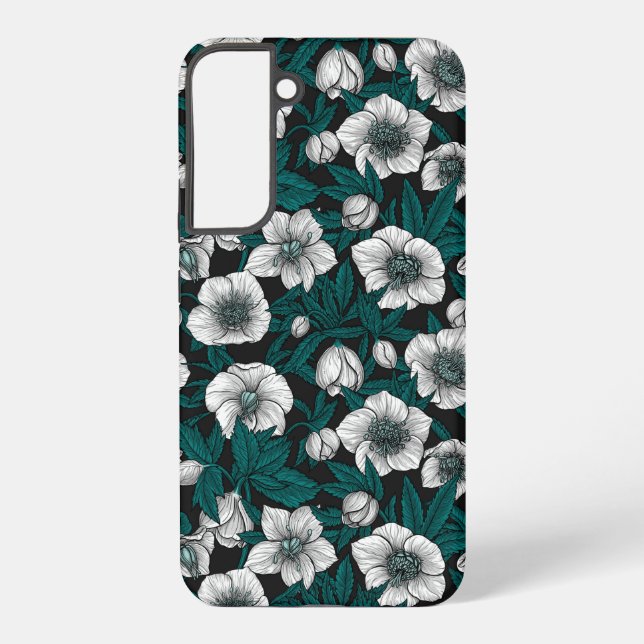 Funda Para Samsung Galaxy Hellebores blancos con hojas azules (Reverso )