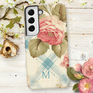Funda Para Samsung Galaxy S22 Hermosa granja rústica monograma rosas rosadas