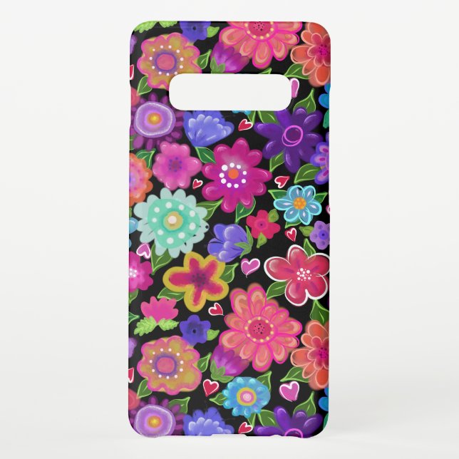 Funda Para Samsung Galaxy Hermosas flores de boho pintadas (Reverso)