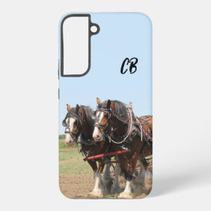 Funda Para Samsung Galaxy S22+ Hermoso Equipo de Caballos de Trabajo Marrón con I