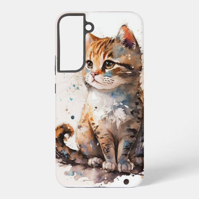 Funda Para Samsung Galaxy Hermoso gato acuarela (Reverso )