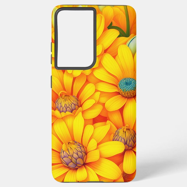 Funda Para Samsung Galaxy Hermoso patrón de flores amarillas (Reverso )