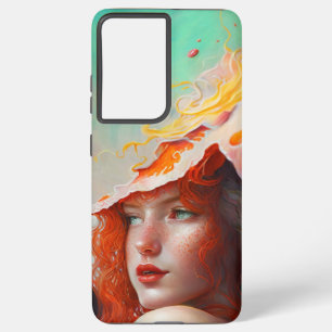 Funda Para Samsung Galaxy S21 Ultra Hermoso resumen artístico Chica Red Haired Ginger