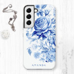 Funda Para Samsung Galaxy S22 Hermosos Rosas personalizados azules y blancos<br><div class="desc">Hermosos rosas y flores silvestres de color azul/blanco de China,  limpios y tradicionales,  con campo de texto para su nombre o monograma.</div>