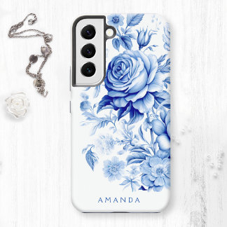 Funda Para Samsung Galaxy S22 Hermosos Rosas personalizados azules y blancos