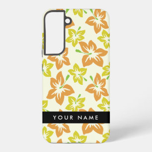 Funda Para Samsung Galaxy S22+ Hibisco Amarillo, Hibisco Naranja, Tu Nombre