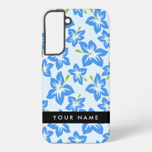 Funda Para Samsung Galaxy S22+ Hibisco Azul, Flores Azules, Tu Nombre