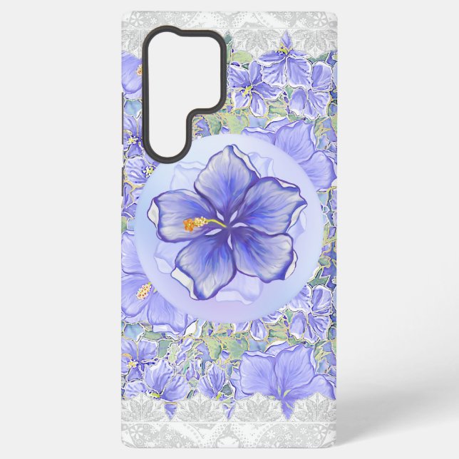 Funda Para Samsung Galaxy Hibiscus & lace BLUE (Reverso )