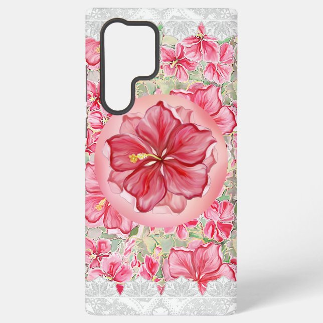 Funda Para Samsung Galaxy Hibiscus & lace RED (Reverso )