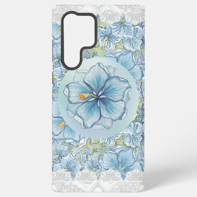 Funda Para Samsung Galaxy Hibiscus & lace TURQUOISE (Reverso )