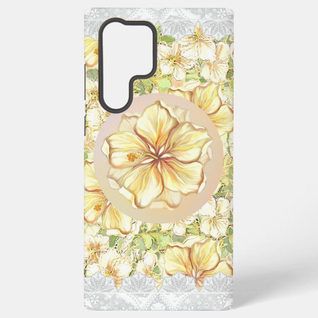 Funda Para Samsung Galaxy Hibiscus & lace YELLOW (Reverso )