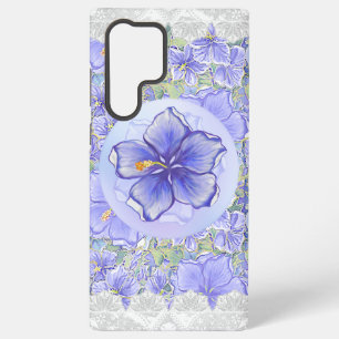 Funda Para Samsung Galaxy S22 Ultra Hibiscus y encaje AZUL