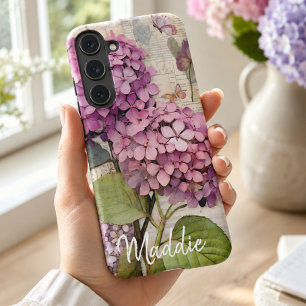 Funda Para Samsung Galaxy S22 Hidrangea vintage y rosa mariposa personalizada