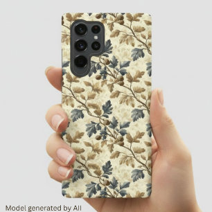 Funda Para Samsung Galaxy S22 Ultra Hoja de roble vintage de otoño Azul y dorado ele