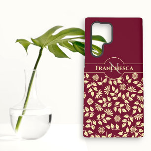 Funda Para Samsung Galaxy S22 Ultra Hojas de monograma personalizadas Margaritas Burde