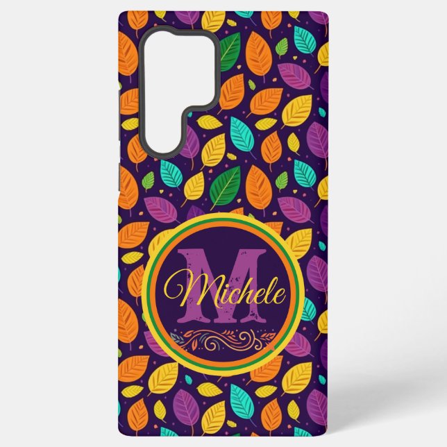 Funda Para Samsung Galaxy Hojas otoñales vibrantes monograma (Reverso )