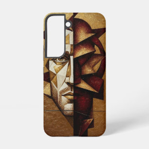 Funda Para Samsung Galaxy S22 Hombre Cubista de Oro Borgoña - Abstracto Texturiz