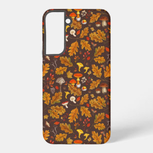 Funda Para Samsung Galaxy S22+ Hongos forestales y flora otoñal sobre marrón