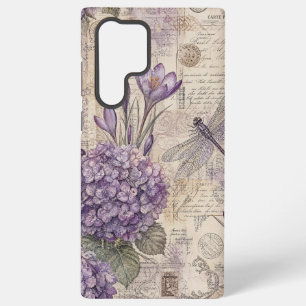 Funda Para Samsung Galaxy S22 Ultra Hortensia púrpura Shabby Chic y libélula