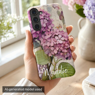 Funda Para Samsung Galaxy S22  Hortensia Vintage & Mariposa Rosa Personalizado