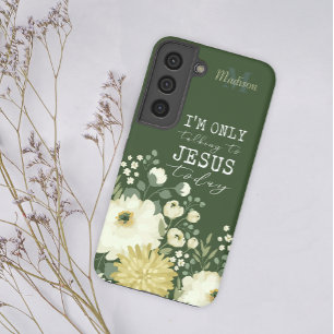 Funda Para Samsung Galaxy S22 Hoy Solo Hablo con Jesús Verde Floral Blanco