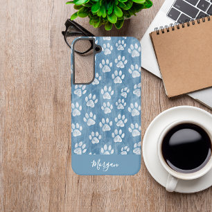 Funda Para Samsung Galaxy S22+ Huellas de pezuña blancas en nombre azul – Amante