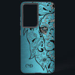 Funda Para Samsung Galaxy S21  Ilustracion De Cabeza De León Sobre Fondo Azul Met<br><div class="desc">Una imagen elegante y moderna de fondo azul metálico con ilustracion de destreza azucarera de cabeza de león.</div>