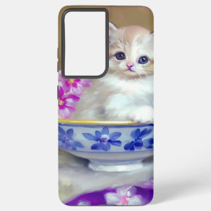 Funda Para Samsung Galaxy S21 Ultra Ilustracion de gatito blanco vintage