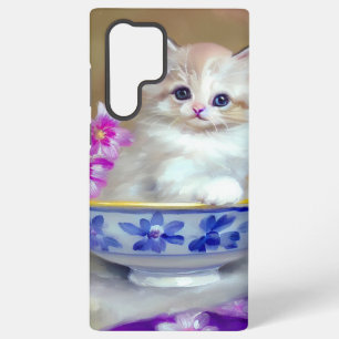 Funda Para Samsung Galaxy S22 Ultra Ilustracion de gatito blanco vintage