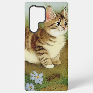 Funda Para Samsung Galaxy S22 Ultra Ilustración Vintage de Gatito con Flores