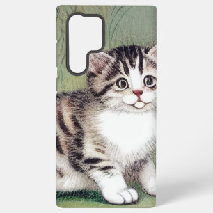 Funda Para Samsung Galaxy S22 Ultra Ilustración Vintage de Gatito con Rayas