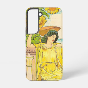 Funda Para Samsung Galaxy S22 Ilustración Vintage de Mujer con Girasoles Art Nou