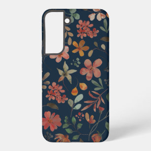 Funda Para Samsung Galaxy S22+ Impresión antigua de acuarela floral sobre azul ma