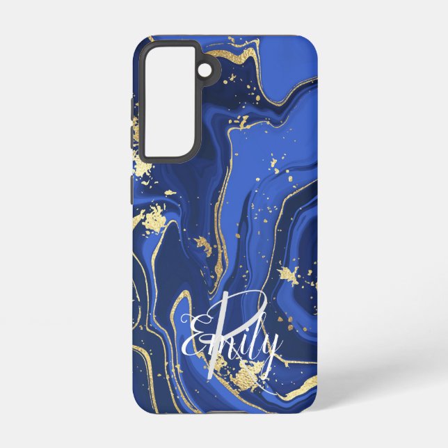 Funda Para Samsung Galaxy Indigo azul agar mármol abstracto nombre monograma (Reverso )