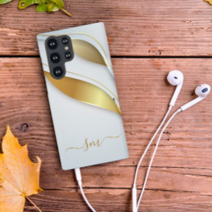 Funda Para Samsung Galaxy S22 Ultra Iniciales de Caligrafía Elegante Dorado Blanco