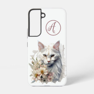 Funda Para Samsung Galaxy S22 Iniciales de gato blanco de Samsung S22