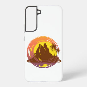 Funda Para Samsung Galaxy S22+ Insignia con paisaje de volcán tropical y palmeras