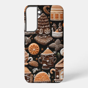 FUNDA PARA SAMSUNG GALAXY S22+ INTRICATE BROWN & WHITE HOLIDAY GINGERBREAD COOKIE
