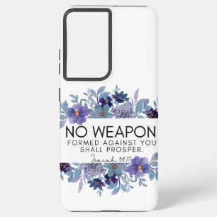 Funda Para Samsung Galaxy S21 Ultra Isaías 54:17 No se forma arma contra ti floral