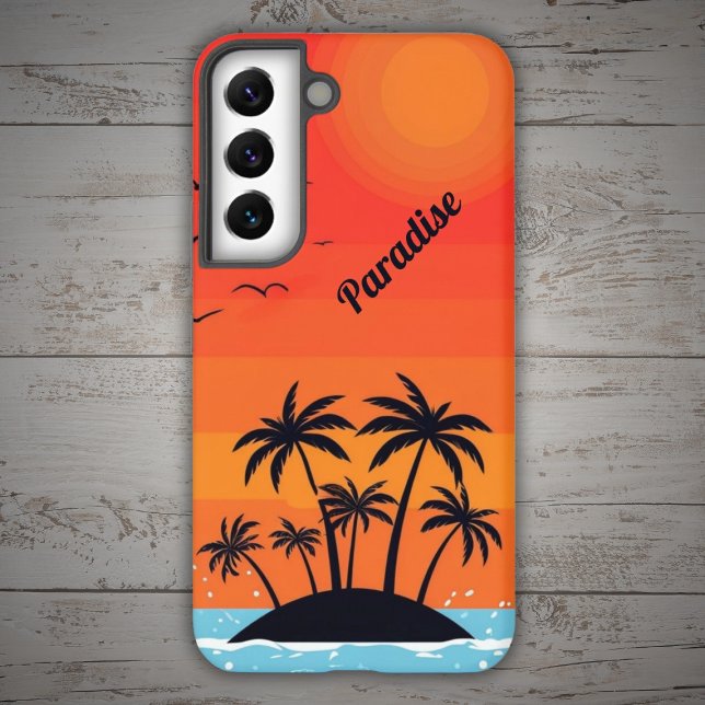 Funda Para Samsung Galaxy Isla Palm bajo cielo rojo con pájaros (Subido por el creador)