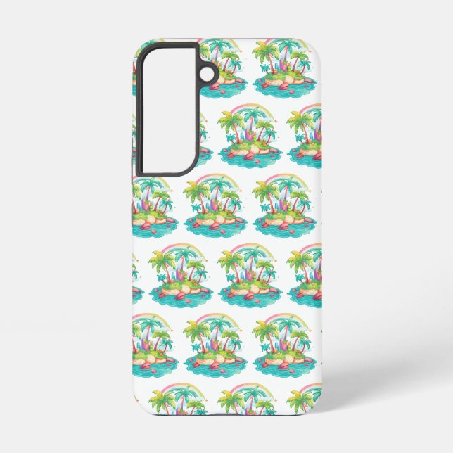 Funda Para Samsung Galaxy Isla tropical con palmeras y arcoiris (Reverso )