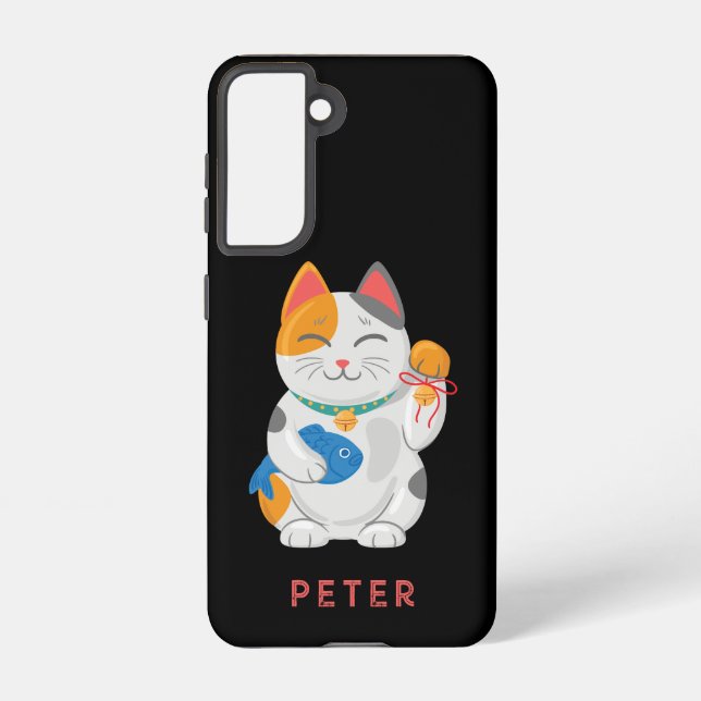 Funda Para Samsung Galaxy Japonés Maneki Neko Gato Blanco, símbolo de buena  (Reverso )